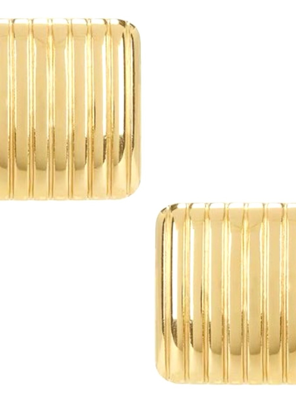 Gold Ribbed Square Stud Earrings - Women Jewelry